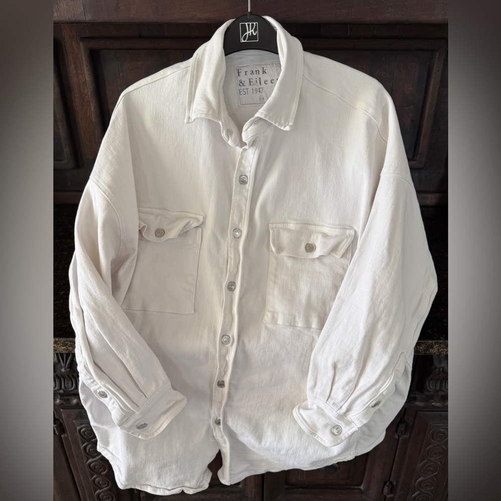 Frank & Eileen McLoghlin Italian Dream Denim Button Down Jacket. White. XS/S